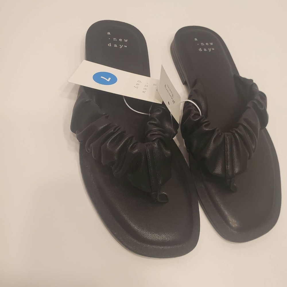 Women's Blossom Ruched Slide In Black - A New Day, Size 7